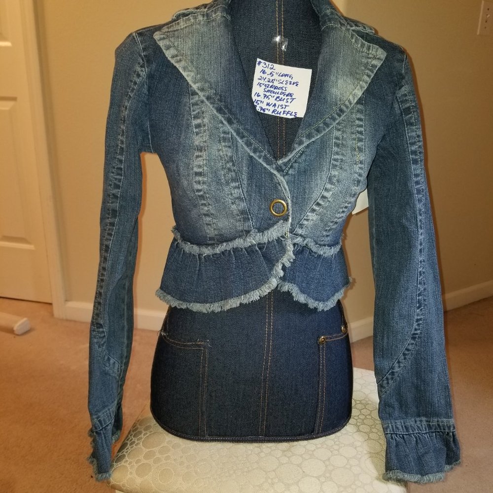 #312 NWT Mixit Denim Stretch cropped fringe jacket